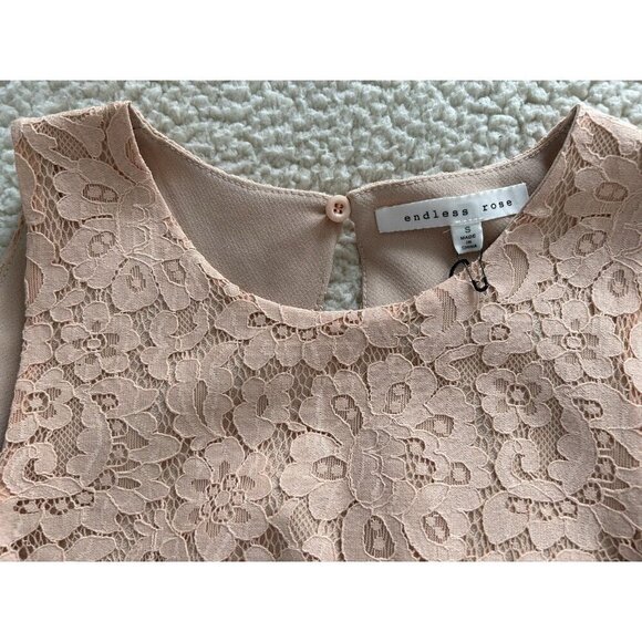 ENDLESS ROSE Sleeveless Lace Sheath Open Back Feather Waist Mini Dress Peach S - Picture 4 of 11